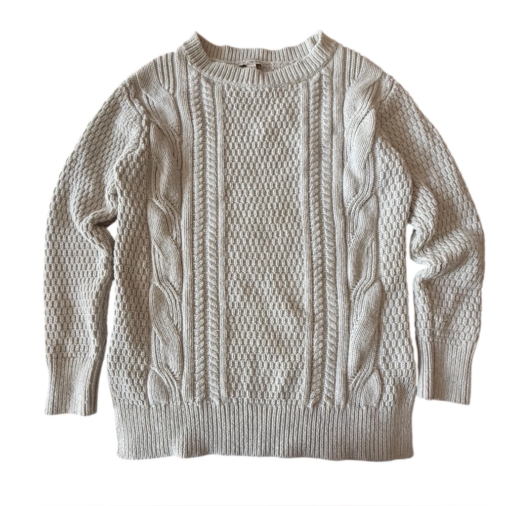 Gap Cream Fisherman‎ Cable Knit Cotton Wool Sweater Oversized Women’s Small